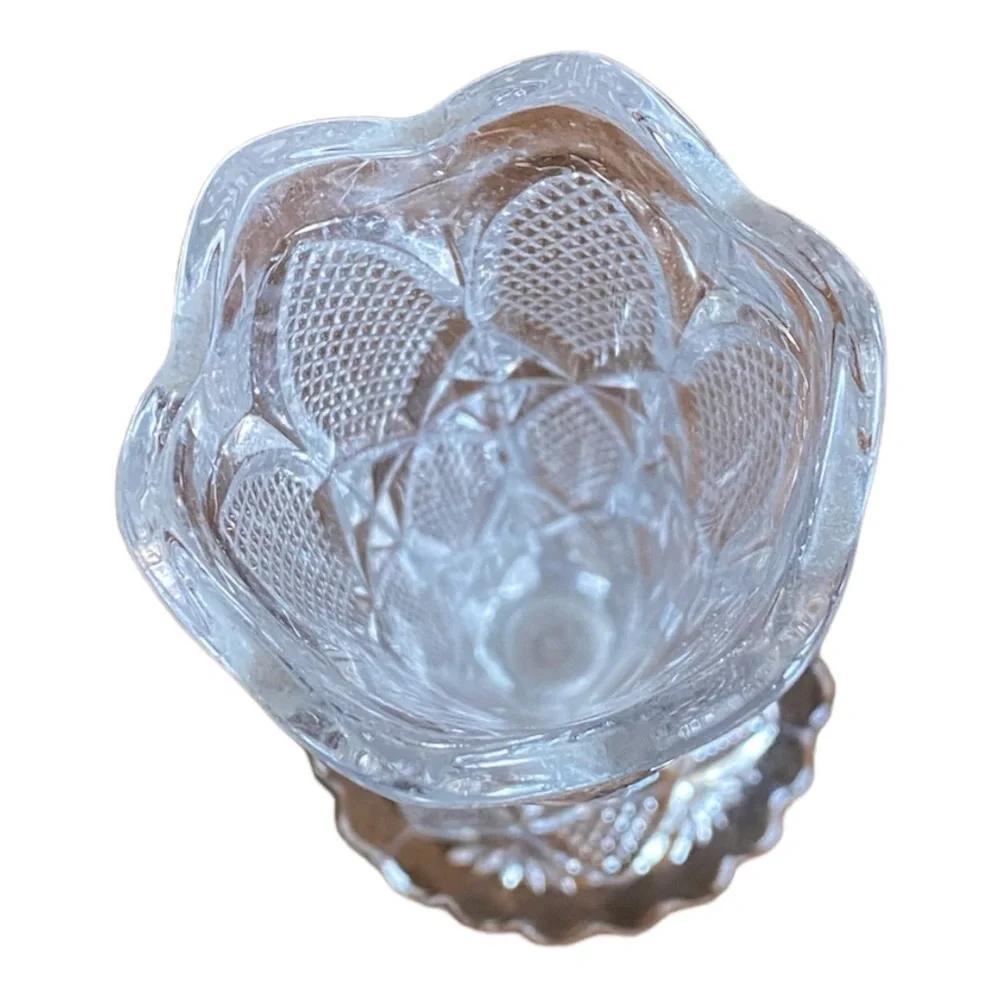 Antique EAPG Clear Pressed Glass Bud Vase Diamond Pattern Scalloped 6